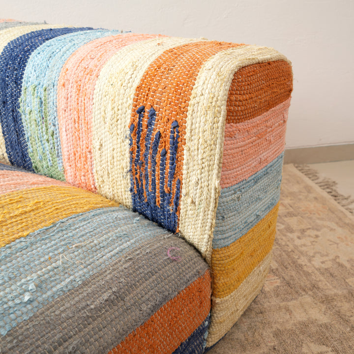 L Shape Floor Sofa In Multi Stripe