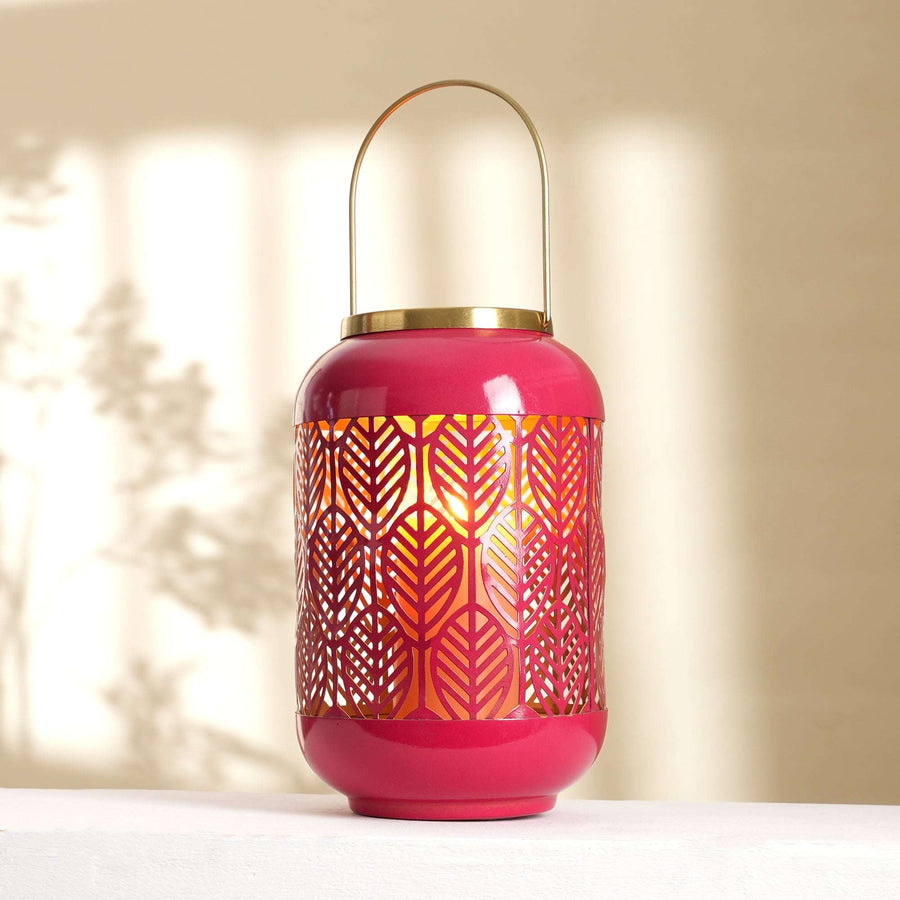 Round Metal Lantern with Scroll Cut-Outs – Decorative Candle Holder