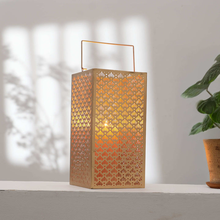 Metal Jali Lantern with Handle – Vintage Hanging Candle Holder