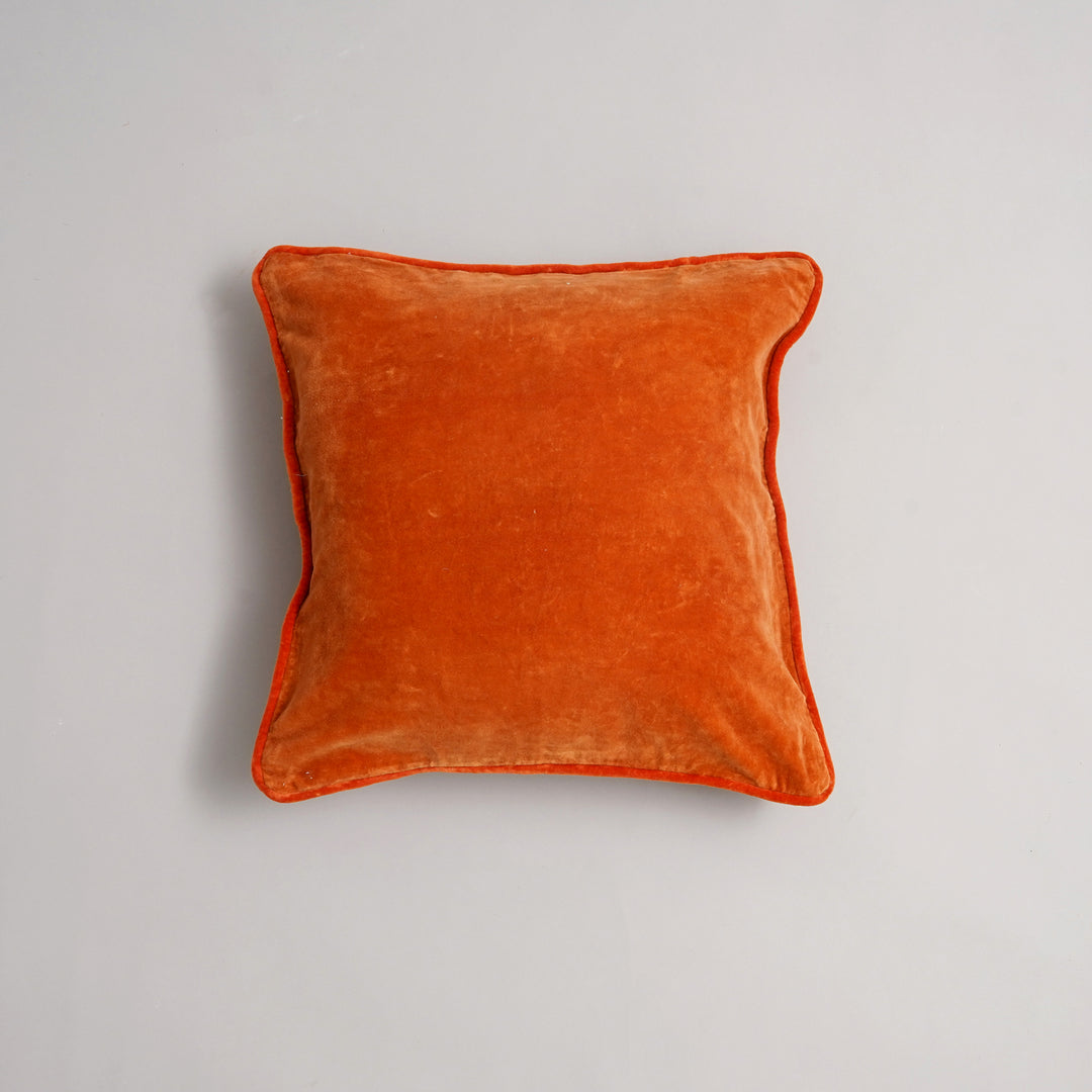 CUSCINO IN VELLUTO DI COTONE MONOCROMATICO CON BORDO - 45X45 CM - Arancione