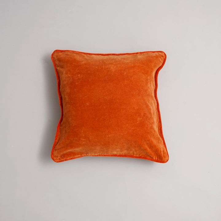 CUSCINO IN VELLUTO DI COTONE MONOCROMATICO CON BORDO - 45X45 CM - Arancione