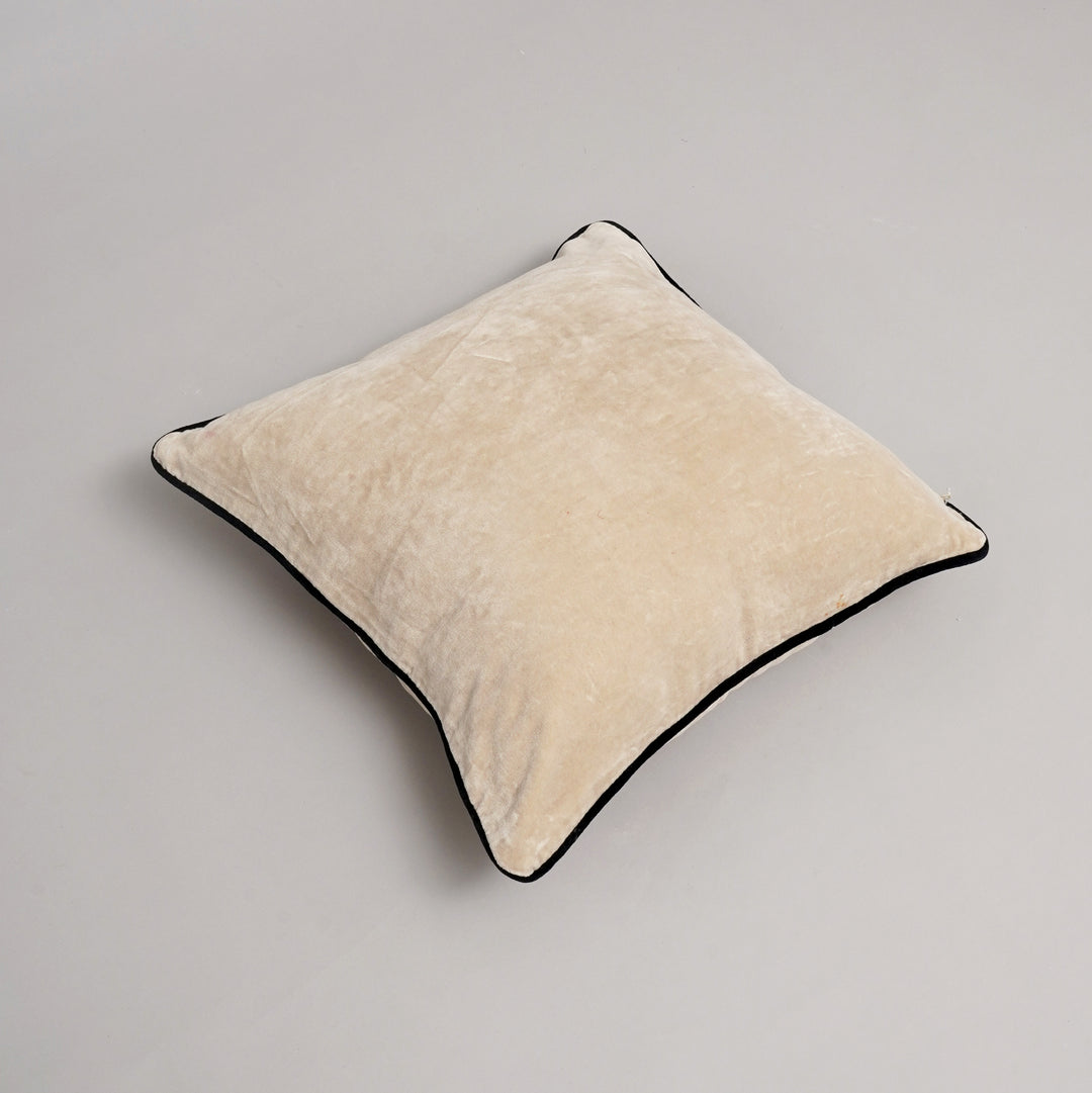COUSSIN UNI EN VELOURS DE COTON AVEC PIPING - 45X45 CM - Ivoire