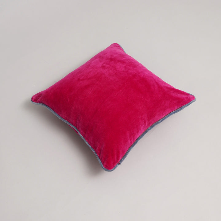 CUSCINO IN VELLUTO DI COTONE TINTO UNITO CON BORDO - 45X45 CM - Rosa