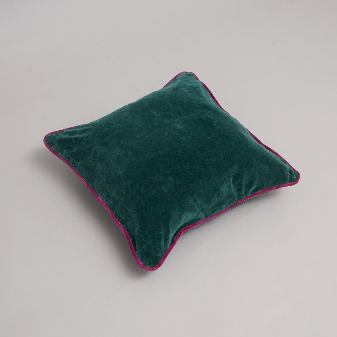 CUSCINO IN VELLUTO DI COTONE TINTO UNITO CON BORDO - 45X45 CM - Teal