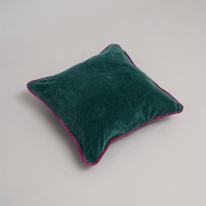 CUSCINO IN VELLUTO DI COTONE TINTO UNITO CON BORDO - 45X45 CM - Teal