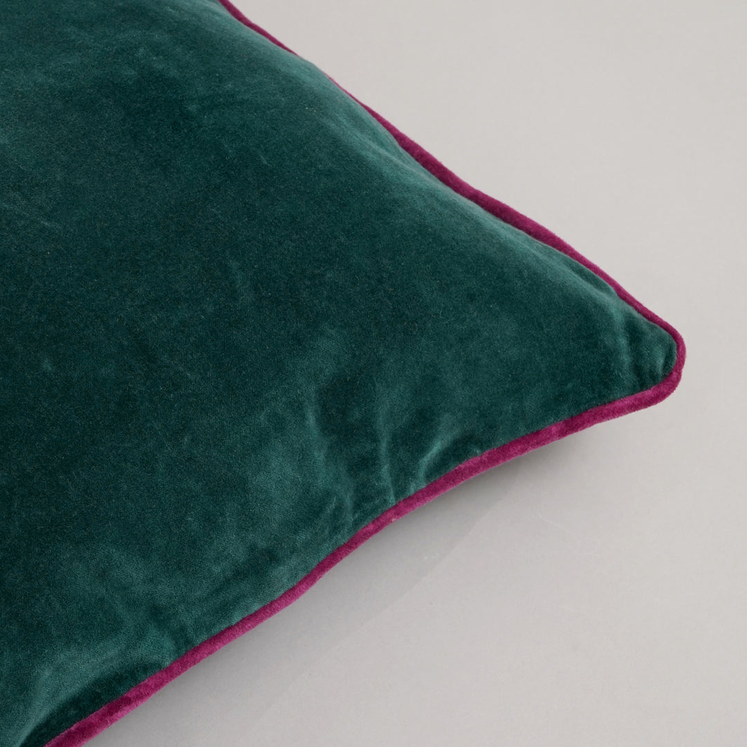 CUSCINO IN VELLUTO DI COTONE TINTO UNITO CON BORDO - 45X45 CM - Teal