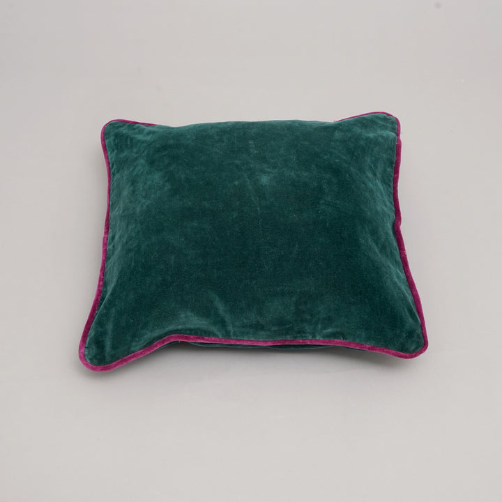 CUSCINO IN VELLUTO DI COTONE TINTO UNITO CON BORDO - 45X45 CM - Teal
