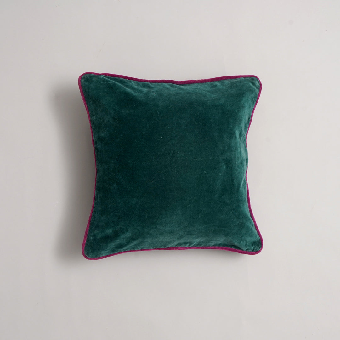 CUSCINO IN VELLUTO DI COTONE TINTO UNITO CON BORDO - 45X45 CM - Teal