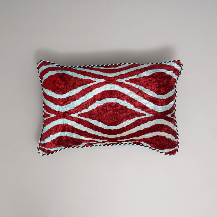 Housse de coussin imprimée en viscose de coton multicolore avec passepoil