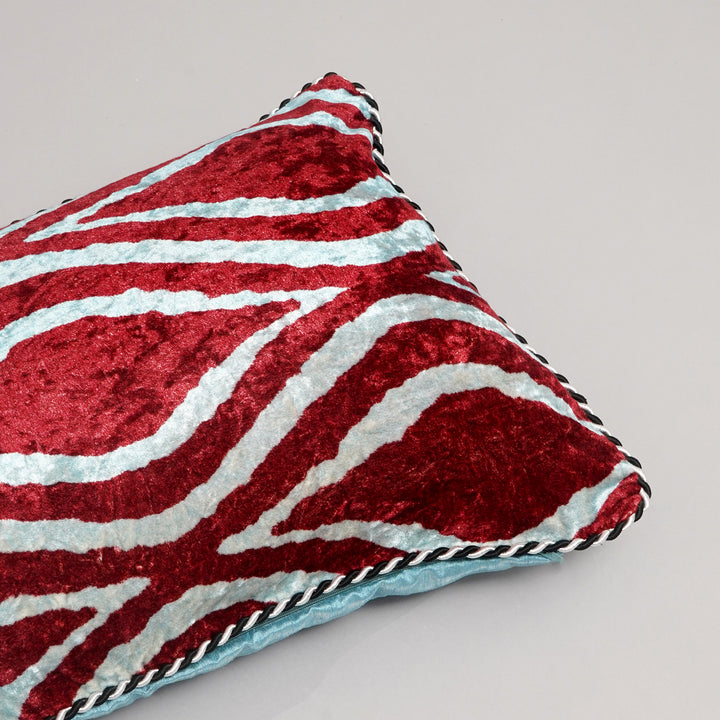 Housse de coussin imprimée en viscose de coton multicolore avec passepoil