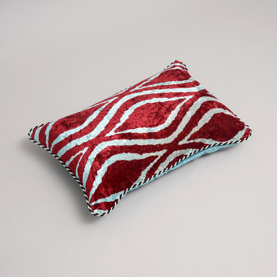 Housse de coussin imprimée en viscose de coton multicolore avec passepoil
