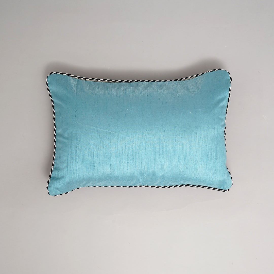 Housse de coussin imprimée en viscose de coton multicolore avec passepoil