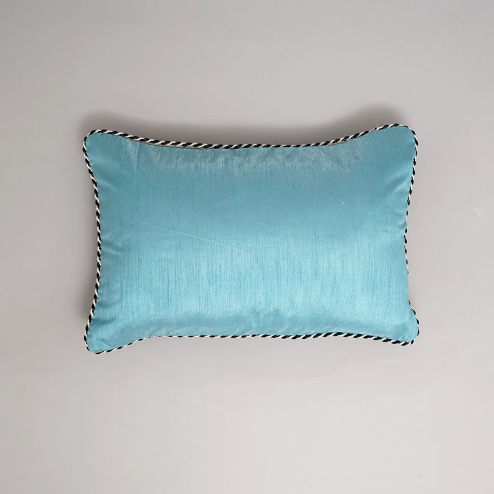 Housse de coussin imprimée en viscose de coton multicolore avec passepoil