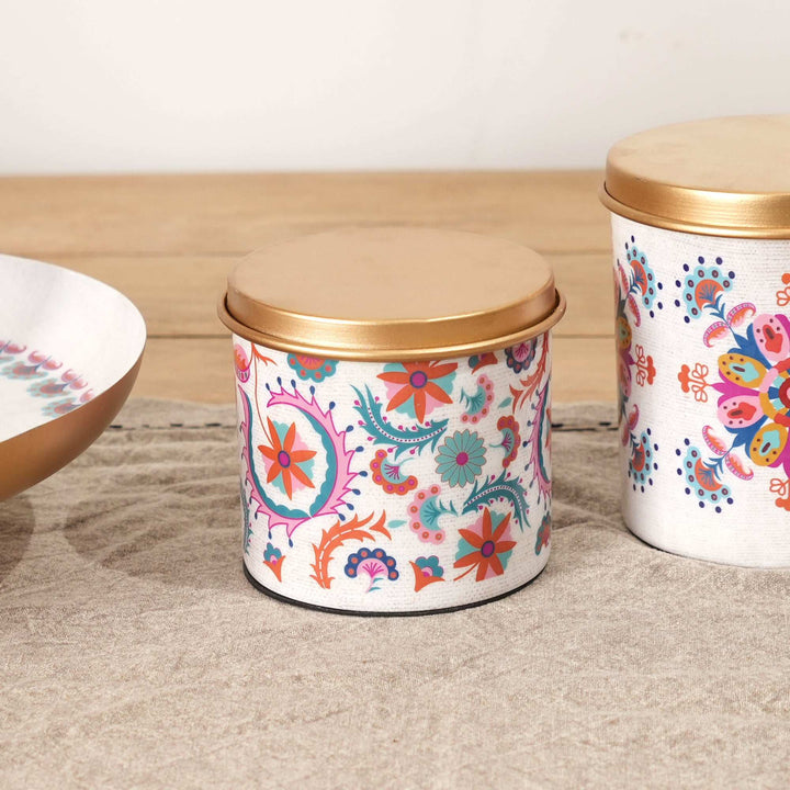 Small Round Enamel Box with Lid – Decorative Storage Container