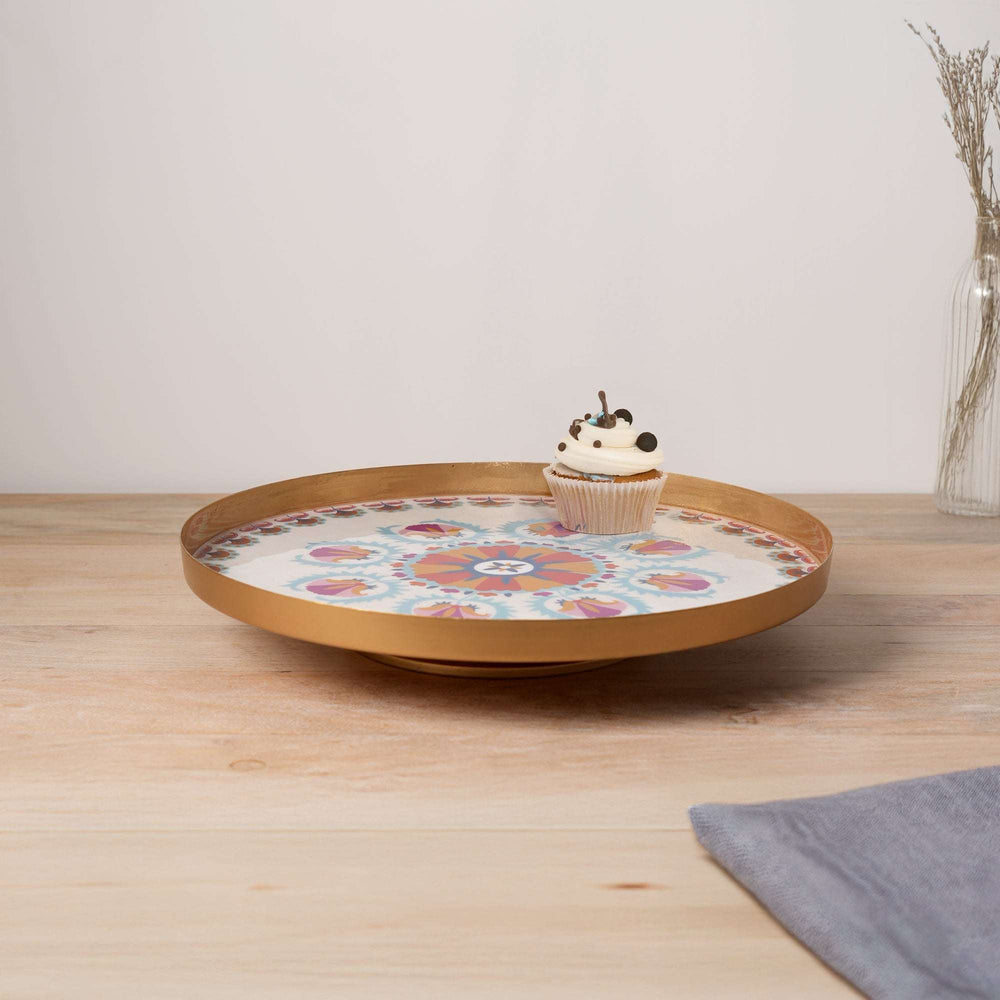 Round Enamel Metal Tray – Decorative Serving Platter for Home & Kitchen