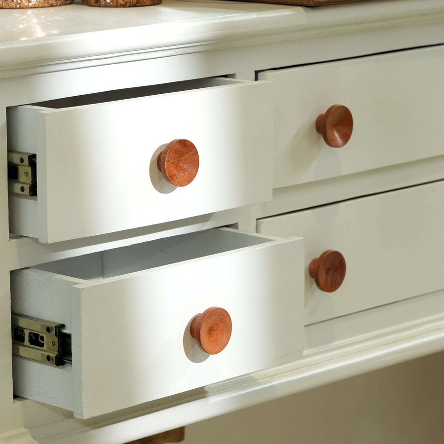 Brown Concave Mango Wood Knobs Set of 6