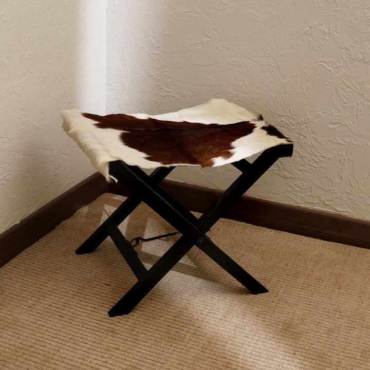 Folding Camp Stool Hairon Leather Wood