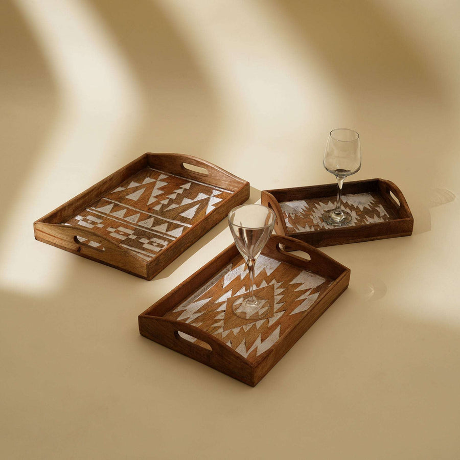 Matterhorn Carved Tray Set of 3 – White Finish
