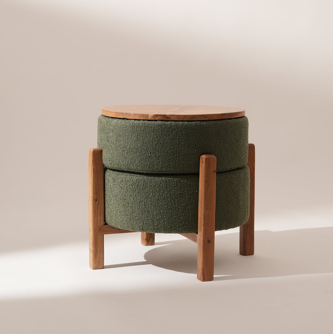 Pouf en bouclé retourné en bois rembourré - Marron clair