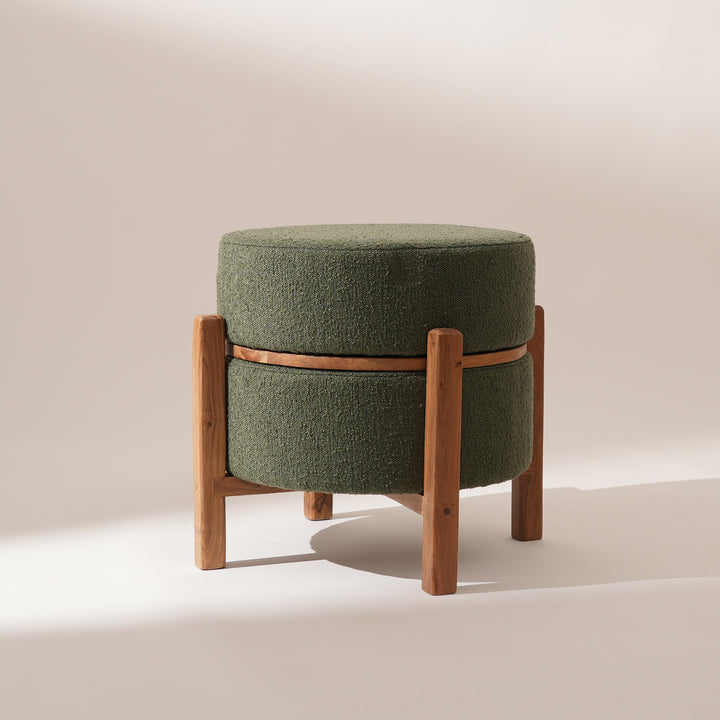 Pouf en bouclé retourné en bois rembourré - Marron clair