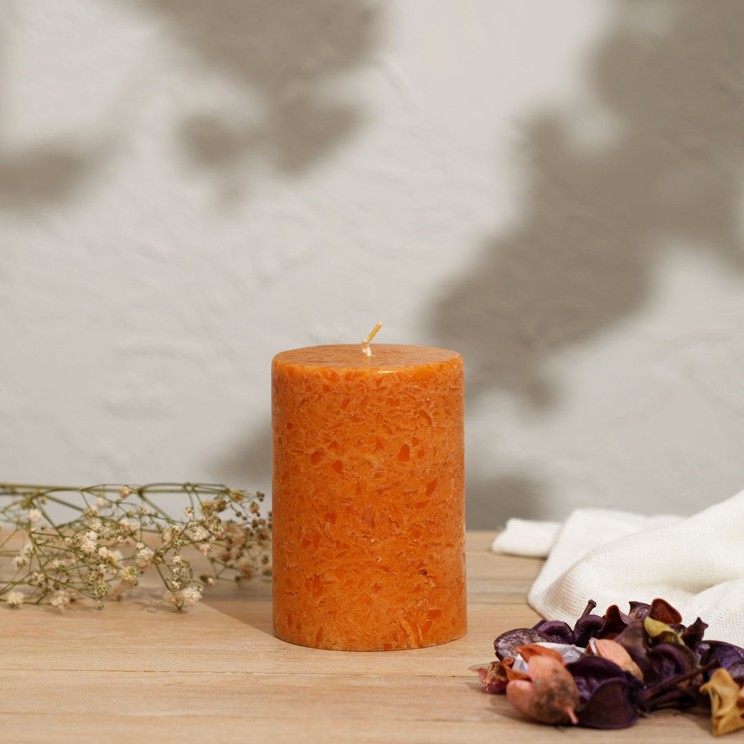 Grapefruit & Ginger Marble Pillar Candle – Ochre Collection | Handcrafted Marble Finish Wax Candle with Fresh Citrus & Spicy Aroma | Elegant Home Décor Accent