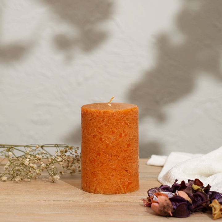 Grapefruit & Ginger Marble Pillar Candle – Ochre Collection | Handcrafted Marble Finish Wax Candle with Fresh Citrus & Spicy Aroma | Elegant Home Décor Accent