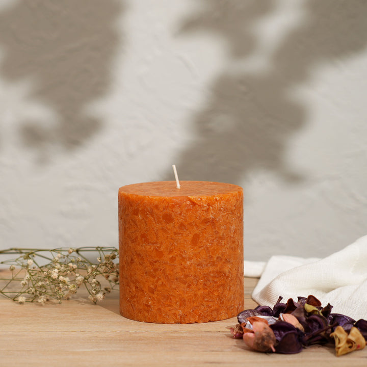 Grapefruit & Ginger Marble Pillar Candle – Ochre Collection | Handcrafted Marble Finish Wax Candle with Fresh Citrus & Spicy Aroma | Elegant Home Décor Accent