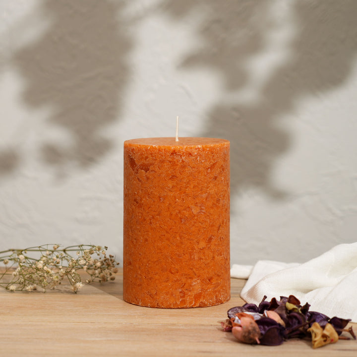 Grapefruit & Ginger Marble Pillar Candle – Ochre Collection | Handcrafted Marble Finish Wax Candle with Fresh Citrus & Spicy Aroma | Elegant Home Décor Accent