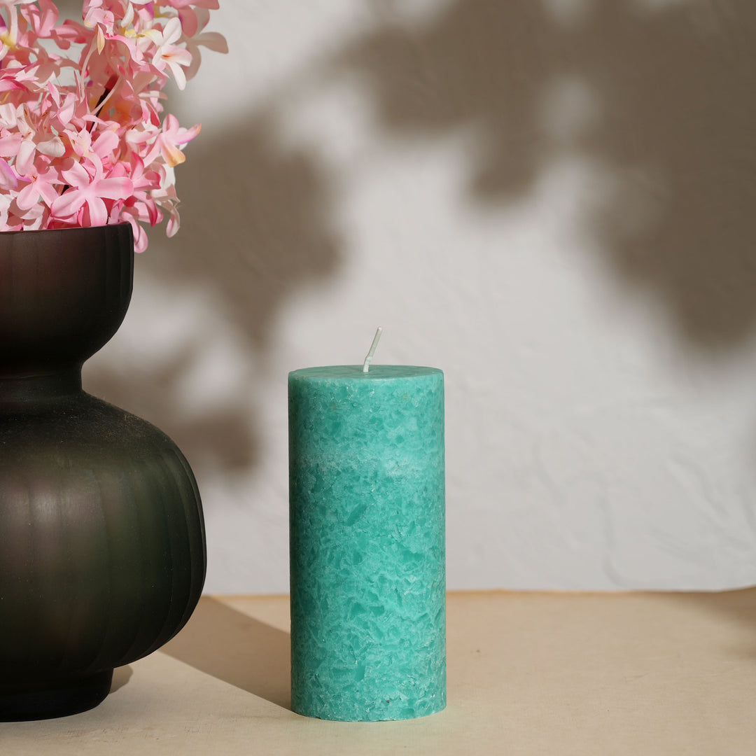 Sea Salt Marble Pillar Candle – Ocean Mist | Handcrafted Marble Finish Wax Candle with Fresh Sea Salt Fragrance | Elegant Home Décor Accent