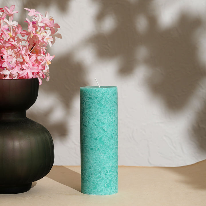 Sea Salt Marble Pillar Candle – Ocean Mist | Handcrafted Marble Finish Wax Candle with Fresh Sea Salt Fragrance | Elegant Home Décor Accent