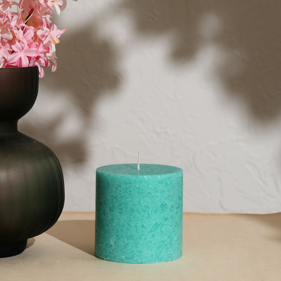 Sea Salt Marble Pillar Candle – Ocean Mist | Handcrafted Marble Finish Wax Candle with Fresh Sea Salt Fragrance | Elegant Home Décor Accent