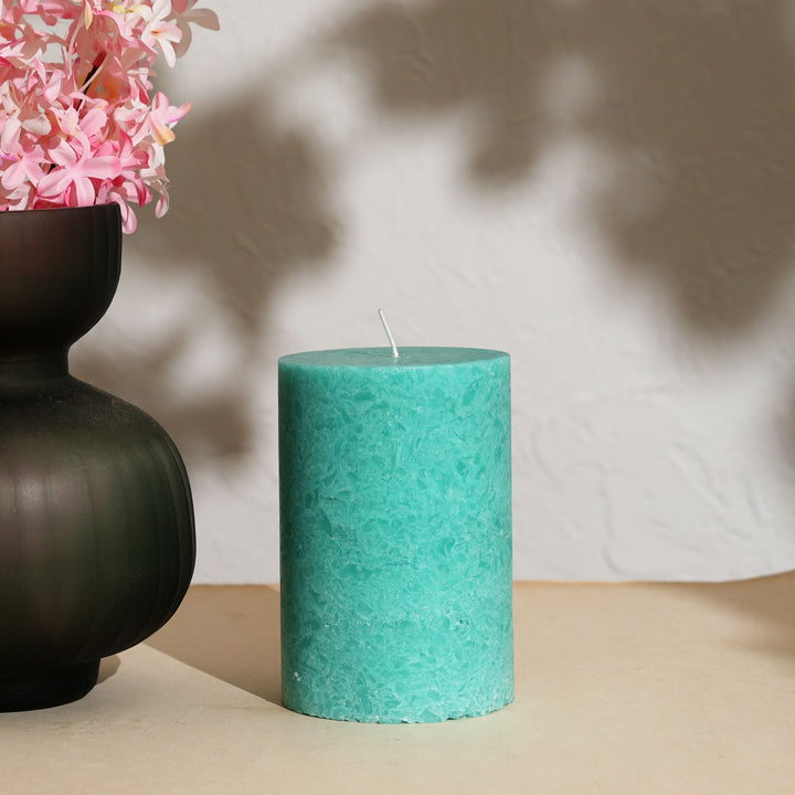 Sea Salt Marble Pillar Candle – Ocean Mist | Handcrafted Marble Finish Wax Candle with Fresh Sea Salt Fragrance | Elegant Home Décor Accent