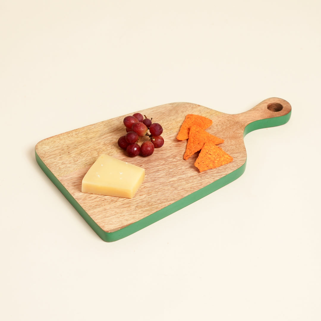 Mango Wood Serving Board with Green Edge Handle Design