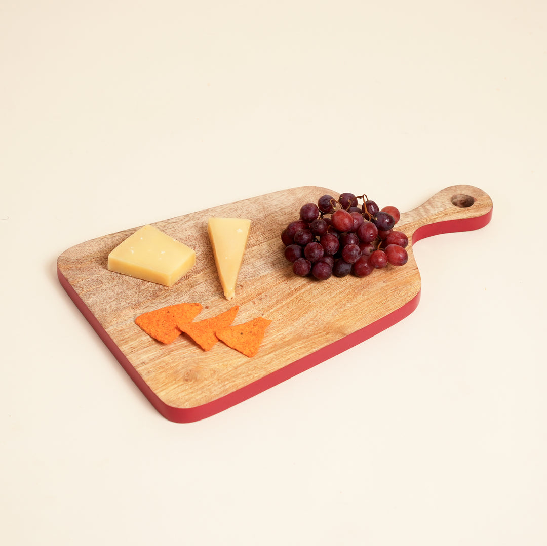 Mango Wood Serving Board with Red Edge Handle Design
