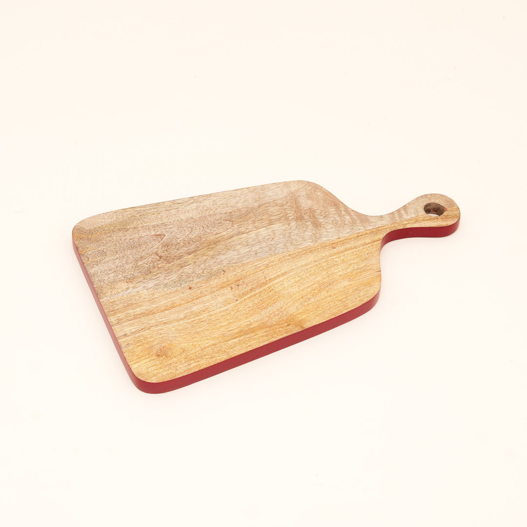 Mango Wood Serving Board with Red Edge Handle Design