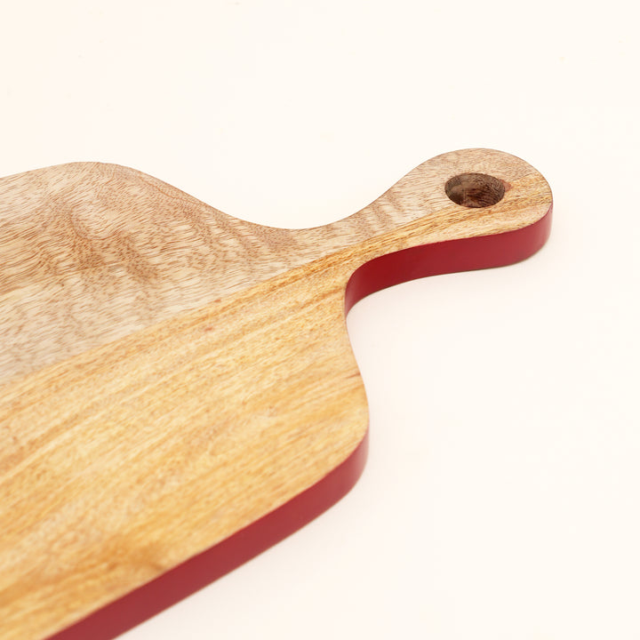 Mango Wood Serving Board with Red Edge Handle Design