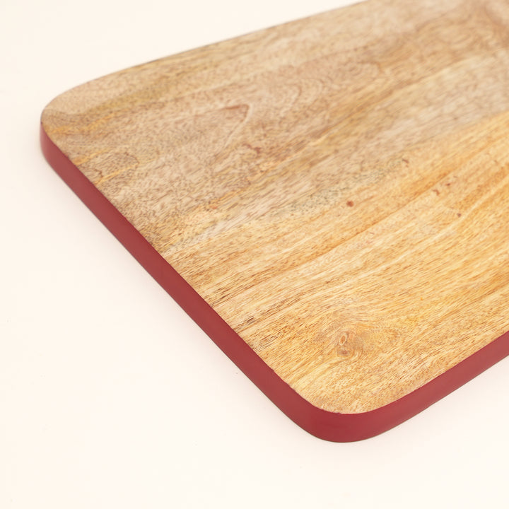 Mango Wood Serving Board with Red Edge Handle Design