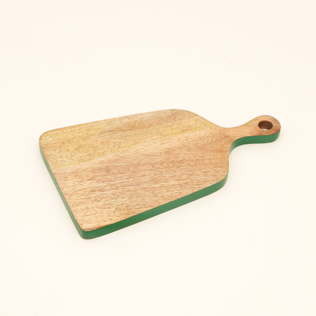 Mango Wood Serving Board with Green Edge Handle Design