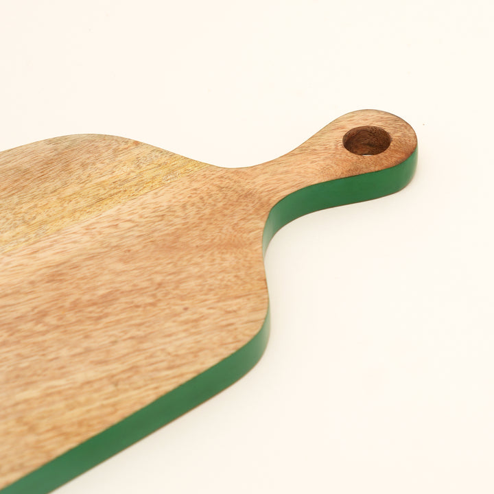 Mango Wood Serving Board with Green Edge Handle Design