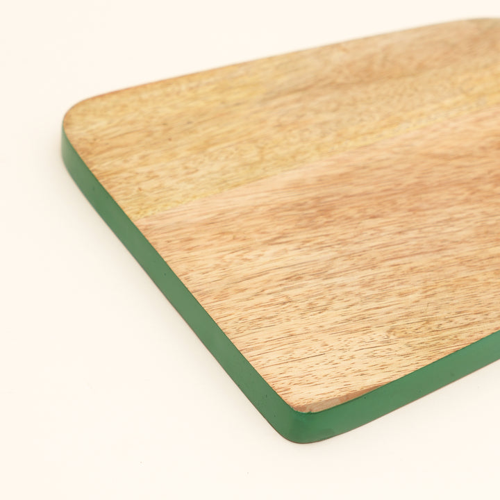 Mango Wood Serving Board with Green Edge Handle Design