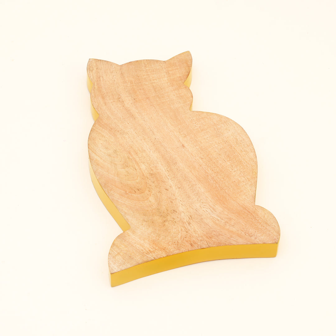 Cat Shaped Mango Wood Serving Board with Colour Edge