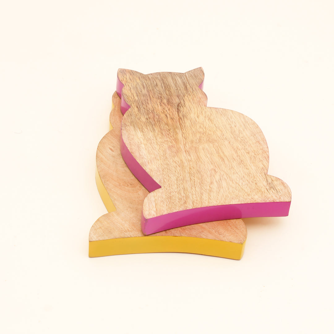Cat Shaped Mango Wood Serving Board with Colour Edge