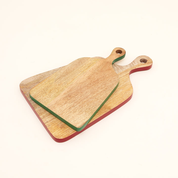 Mango Wood Serving Board with Green Edge Handle Design