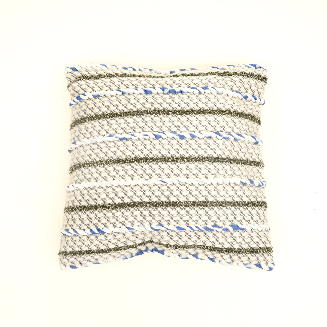 Ivory/Blue/Charcoal Handwoven Cushion – Decorative Throw Pillow for Sofa, Armchair, and Bed