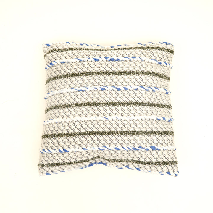 Ivory/Blue/Charcoal Handwoven Cushion – Decorative Throw Pillow for Sofa, Armchair, and Bed