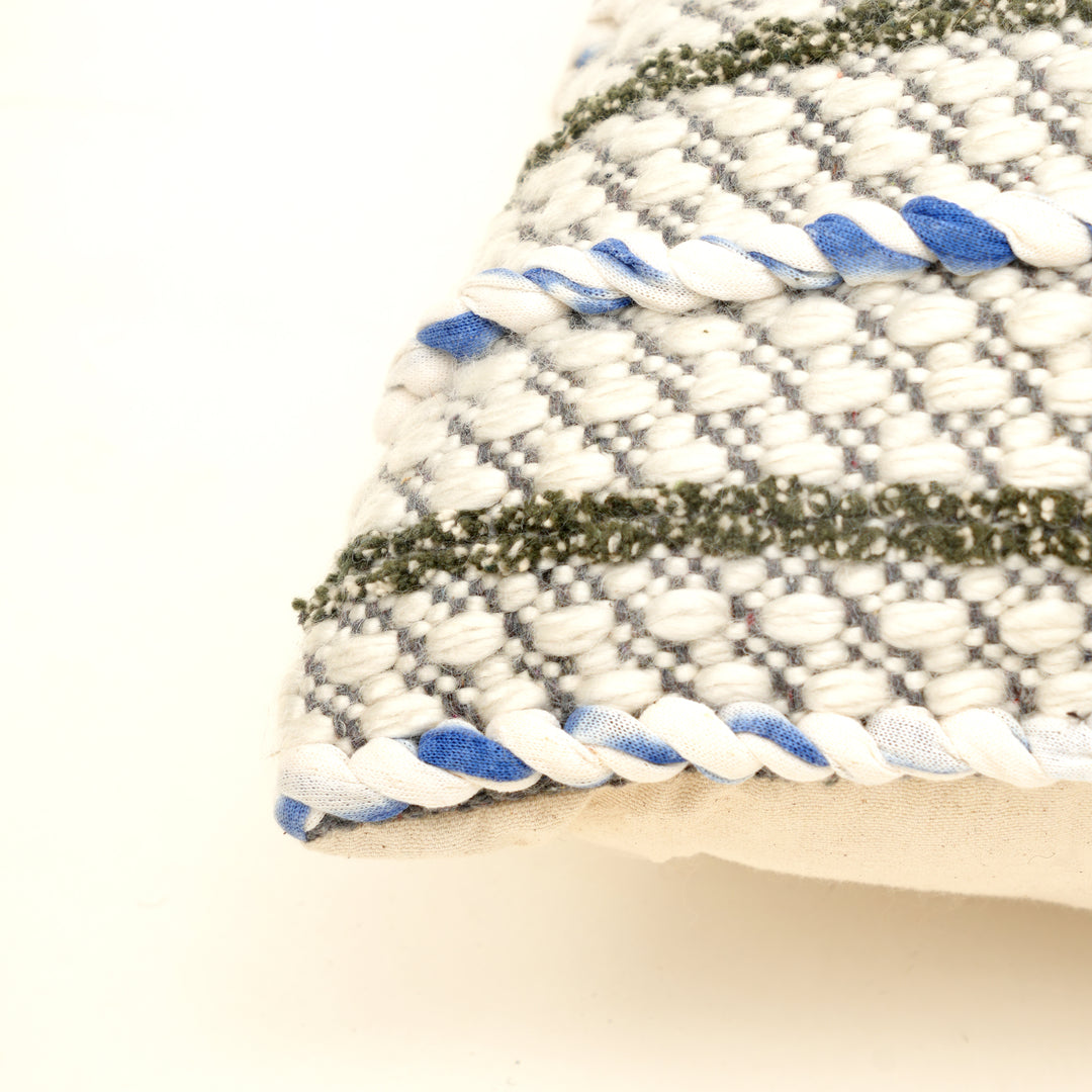 Ivory/Blue/Charcoal Handwoven Cushion – Decorative Throw Pillow for Sofa, Armchair, and Bed