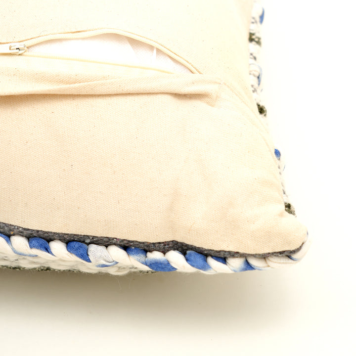 Ivory/Blue/Charcoal Handwoven Cushion – Decorative Throw Pillow for Sofa, Armchair, and Bed