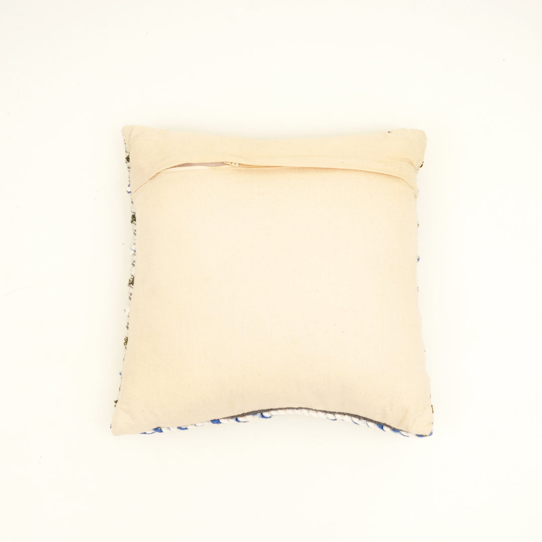 Ivory/Blue/Charcoal Handwoven Cushion – Decorative Throw Pillow for Sofa, Armchair, and Bed