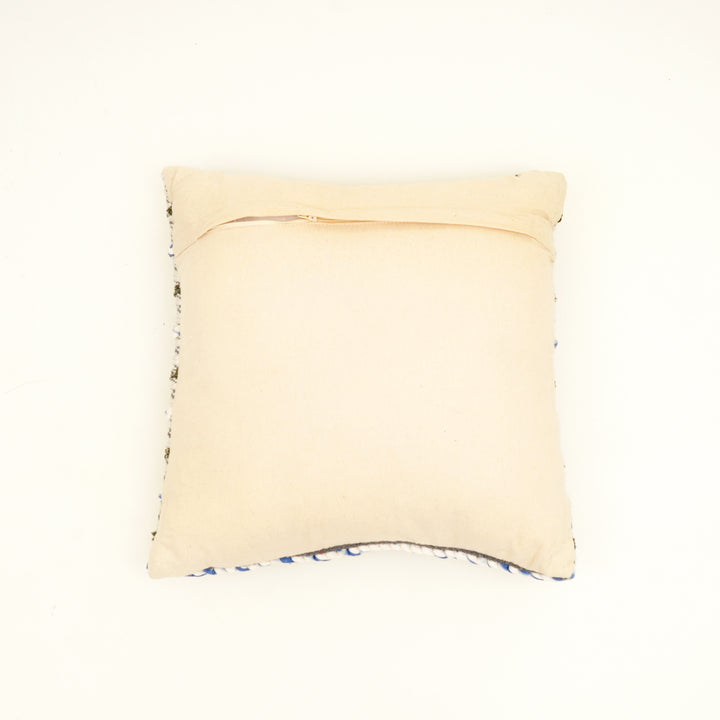Ivory/Blue/Charcoal Handwoven Cushion – Decorative Throw Pillow for Sofa, Armchair, and Bed
