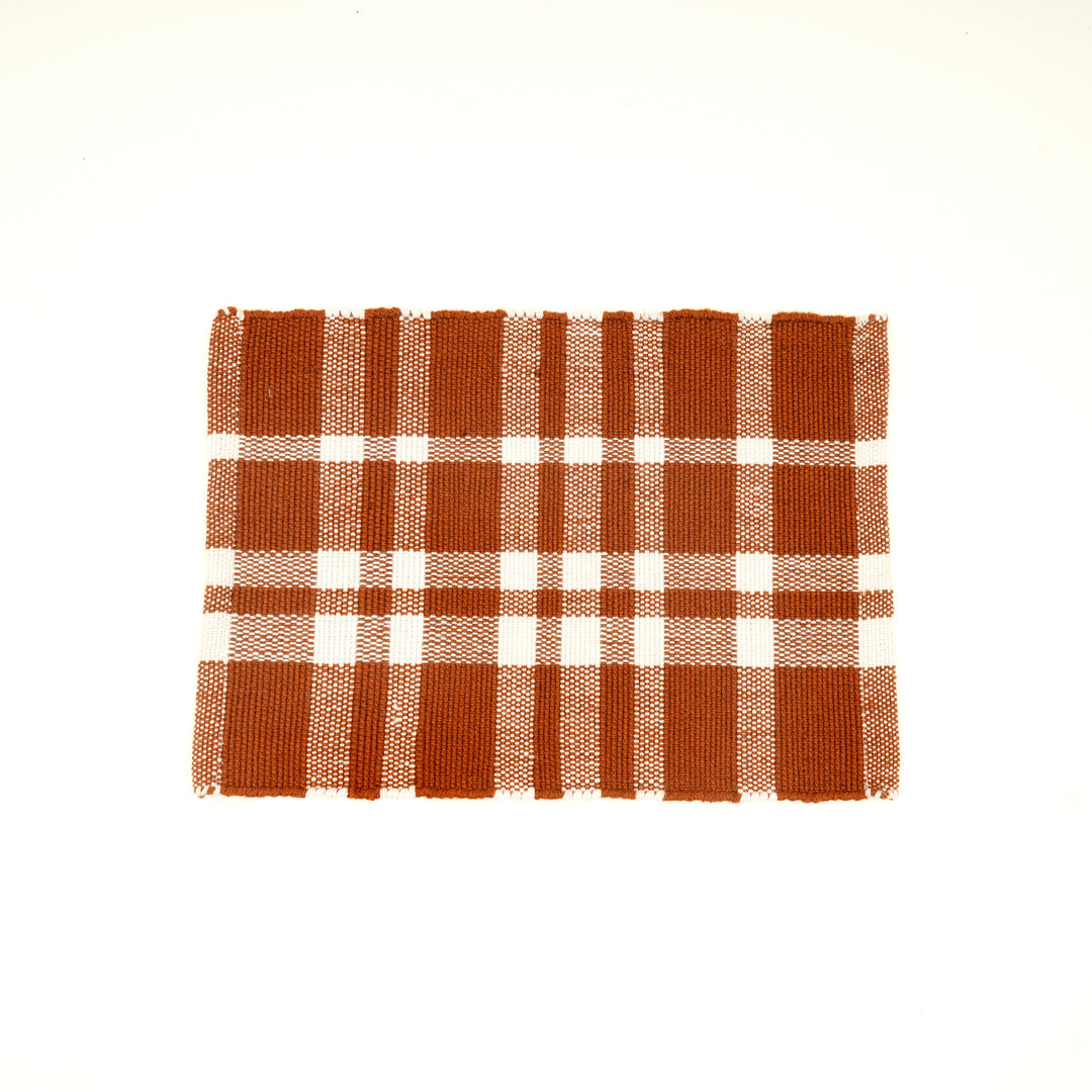 Rust Checker Stripe Placemat – Durable Polyester Table Mat for Dining and Kitchen